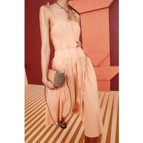 Ulla Johnson Cosette Belted Midi Dress in Pale Coral size 6 - Picture 1 of 9